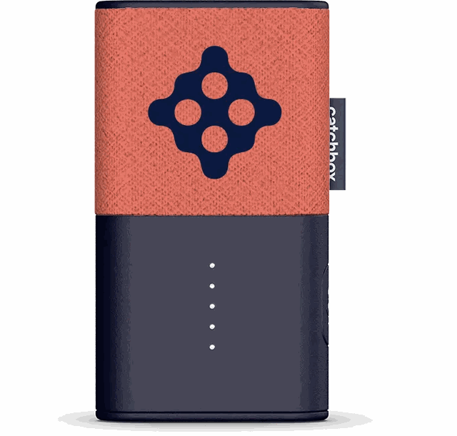 Catchbox Clip personnalisé aux couleurs de complit, bandeau corail et symbole complit