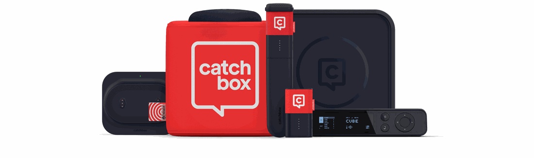 Système complet Catchbox Plus : Cube, Clip, Stick, récepteur Hub DSP et bases de recharge